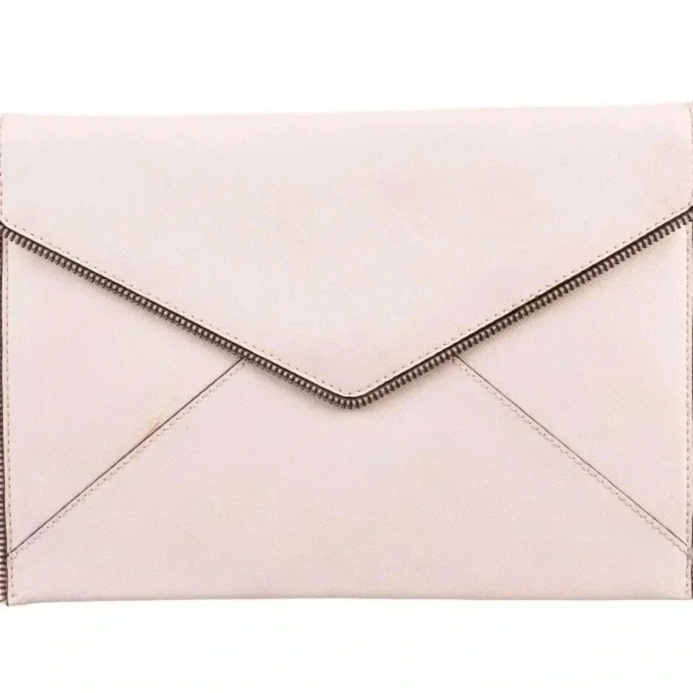 Rebecca Minkoff pink saffiano leather envelope clutch bag